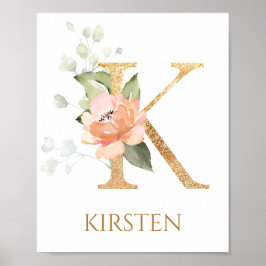 Lettre K Monogram rose rose rose pépinière Poster