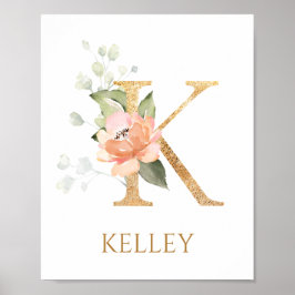 Lettre K Monogramme rose Pêche rose Poster