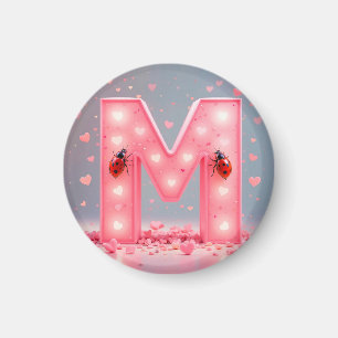 Lettre M Monogramme Rose Magnet Frigo Décoration M