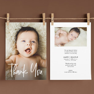 Lettre main moderne 2 Photos de bébé Merci
