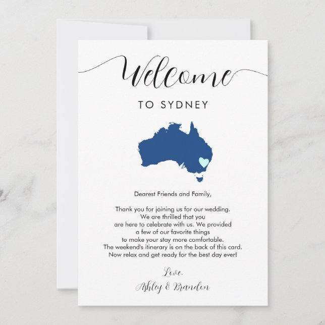LETTRE Mariage D'ACCUEIL Australie Carte Itinérair (Devant)