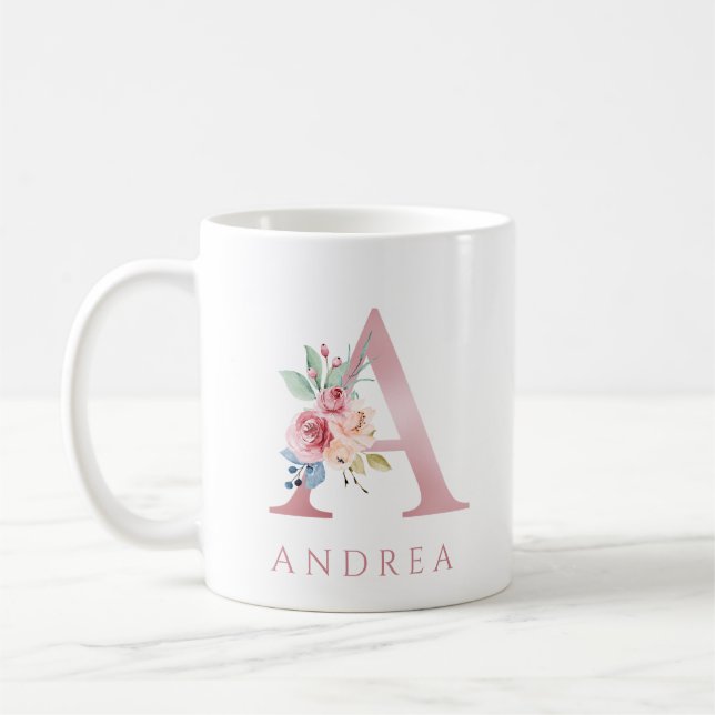 Lettre monogramme A Aquarelle Florale Café Mug (Gauche)