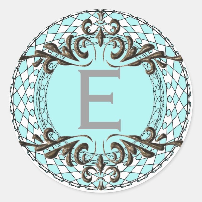 Lettre monogramme E Sticker bleu/Sceau d'enveloppe (Devant)