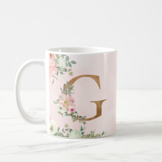 Lettre monogramme G Aquarelle Florale Café Mug (Gauche)