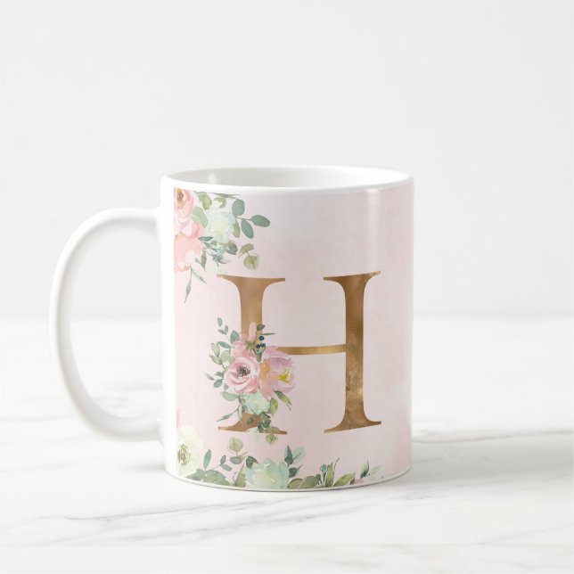 Lettre monogramme H Aquarelle Florale Café Mug (Gauche)