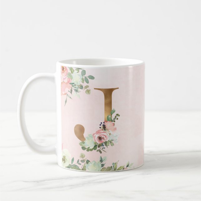Lettre monogramme J Aquarelle Florale Café Mug (Gauche)