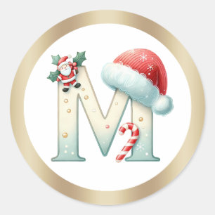 Lettre monogramme M, autocollant de Noël au chapea