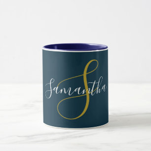 Lettre Monogramme Or & Mug Nom Blanc