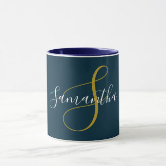 Lettre Monogramme Or & Mug Nom Blanc