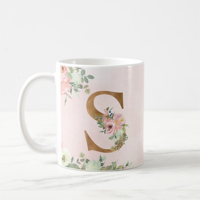 Lettre monogramme S Aquarelle Florale Café Mug (Gauche)