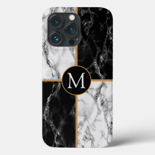 Lettre monographie coque iphone noir blanc marbre