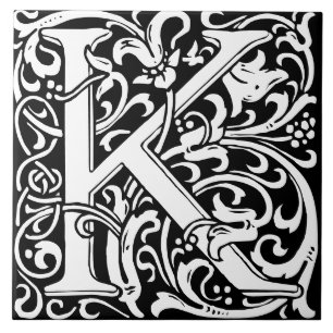 LETTRE MONOGRAPHIQUE Alphabet Floral Carreaux K