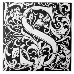 LETTRE MONOGRAPHIQUE Alphabet Floral Carreaux S
