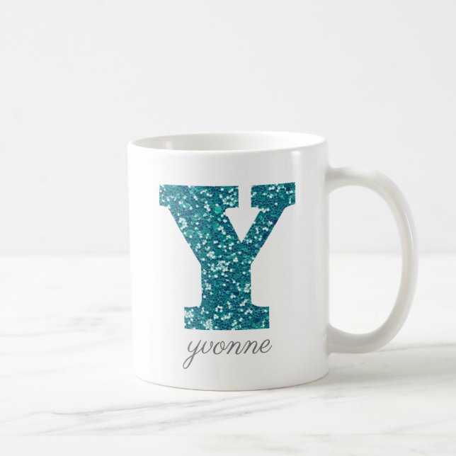 LETTRE MONOGRAPHIQUE Bleue Y Glitterasse Mug (Droite)