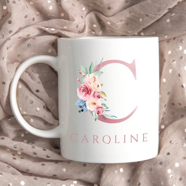 LETTRE MONOGRAPHIQUE C Aquarelle Florale Café Mug (Créateur téléchargé)