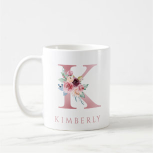 LETTRE MONOGRAPHIQUE K Aquarelle Florale Café Mug