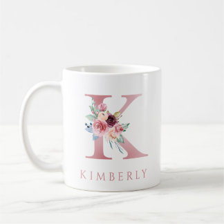LETTRE MONOGRAPHIQUE K Aquarelle Florale Café Mug