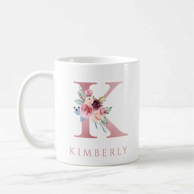 LETTRE MONOGRAPHIQUE K Aquarelle Florale Café Mug (Gauche)