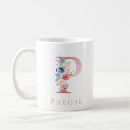 LETTRE MONOGRAPHIQUE P Aquarelle Florale Café Mug