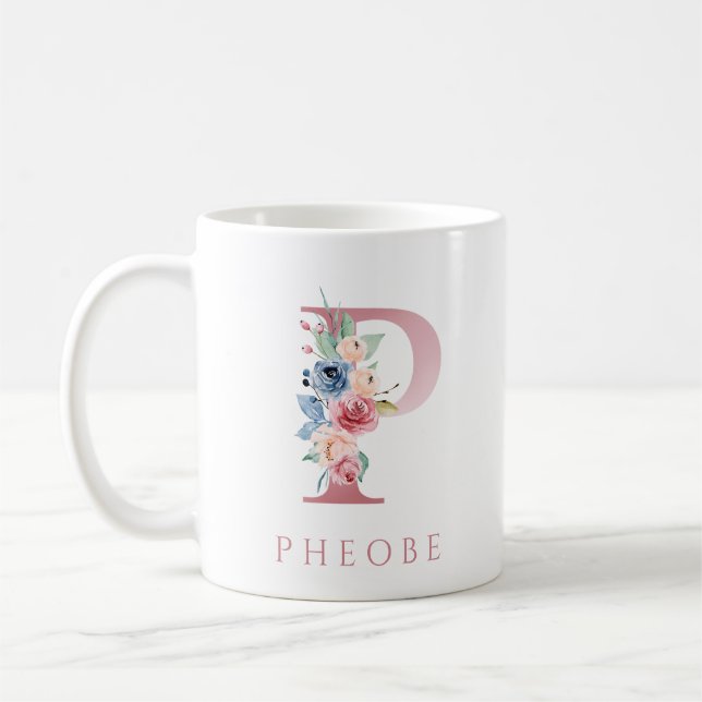 LETTRE MONOGRAPHIQUE P Aquarelle Florale Café Mug (Gauche)