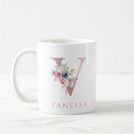 LETTRE MONOGRAPHIQUE V Aquarelle Florale Café Mug