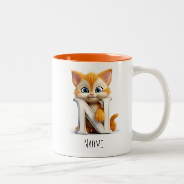 Lettre N Cat Alphabet Monogramme Café Mug (Droit)
