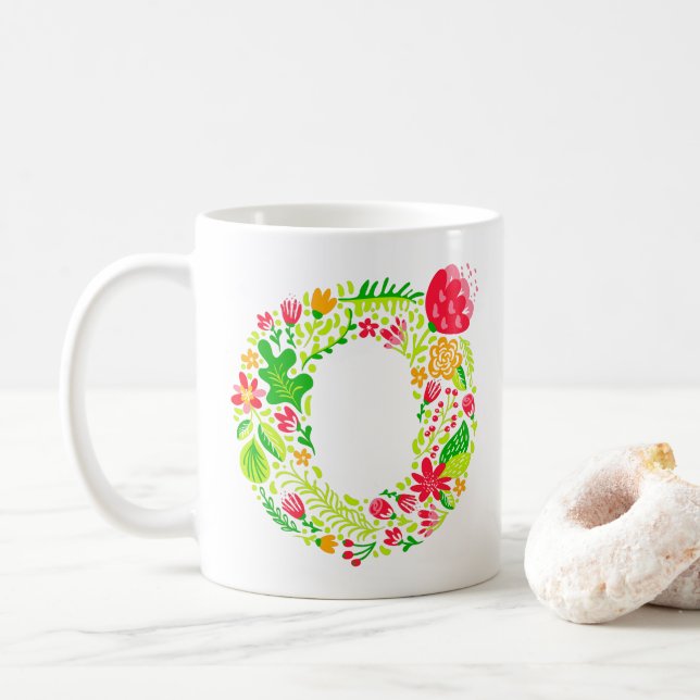 Lettre O en Fleurs Café Mug (Avec donut)