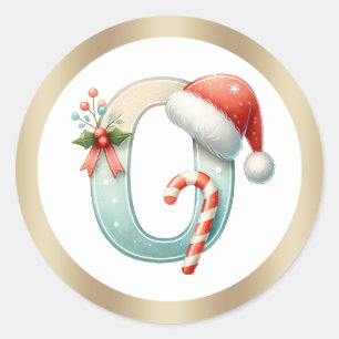 Lettre O monogramme, autocollant de Noël chapeau d