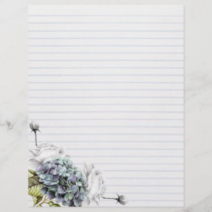 Lettre Papier à en-tête de roses blancs et d'hortensias
