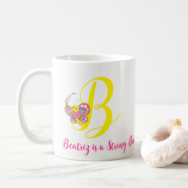 Lettre papillon B Mug florale (Avec donut)