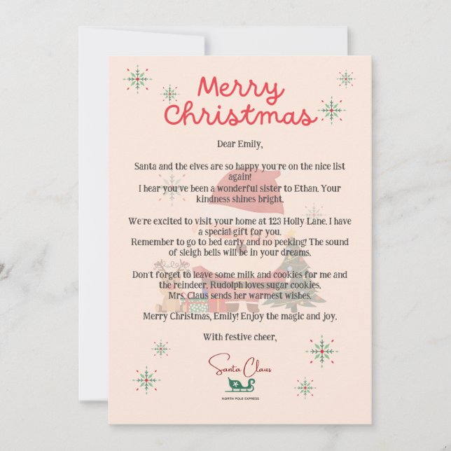 Lettre Père Noël personnalisée Carte de Noël pour  (Devant)
