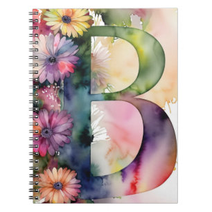 Lettre personnalisée B Carnet d'aquarelle florale