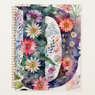 Lettre personnalisée D Carnet d'aquarelle florale