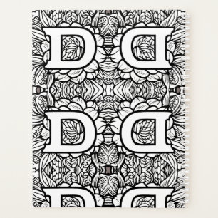 Lettre personnalisée D tatouage floral noir n blan