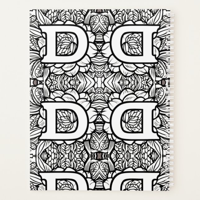 Lettre personnalisée D tatouage floral noir n blan (Dos)
