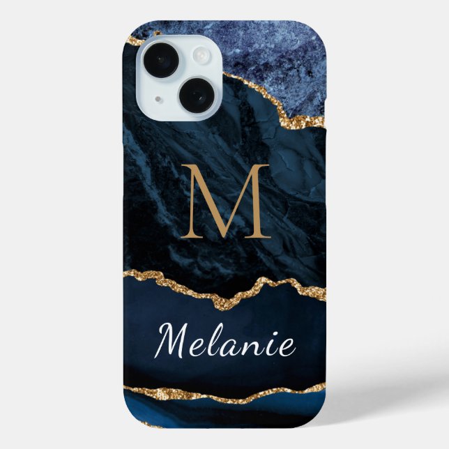 Lettre personnalisée en marbre bleu or Nom coque i (Verso)