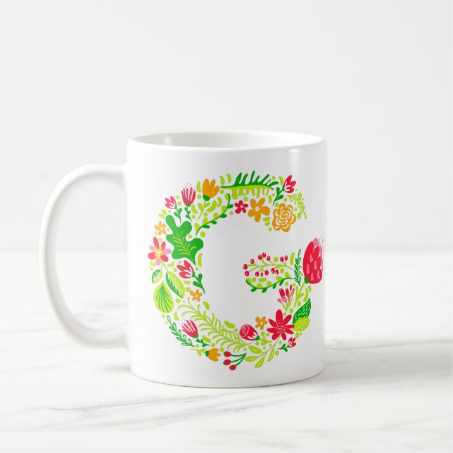 Lettre personnalisée G en Fleurs Café Mug (Gauche)