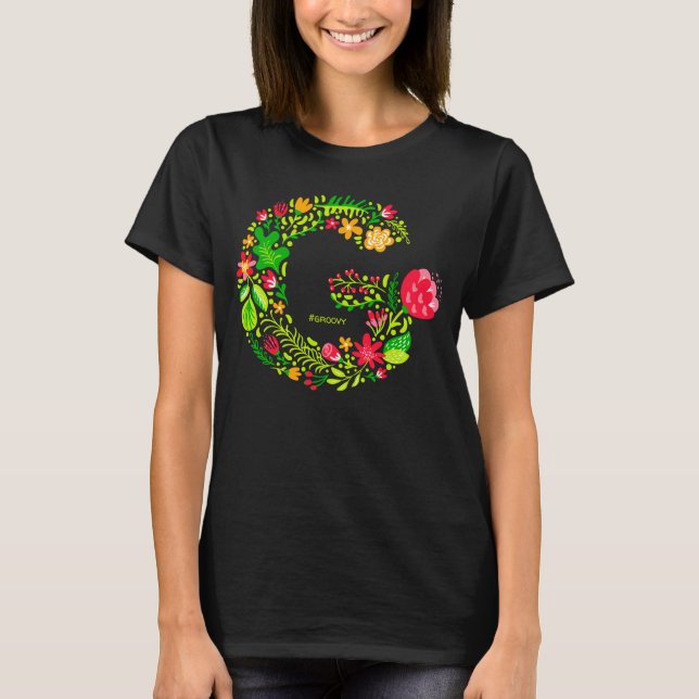 Lettre personnalisée G en T-shirt Fleurs (Devant)
