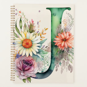 Lettre personnalisée J Carnet d'aquarelle florale
