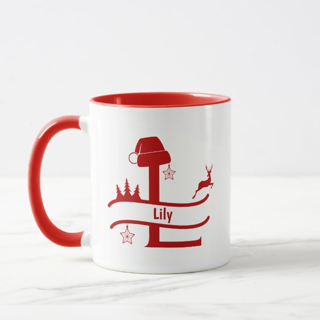 Lettre personnalisée L Nom Monogramme de Noël Mug (Gauche)