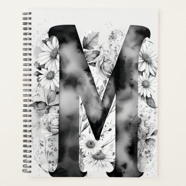 Lettre personnalisée M Carnet d'aquarelle florale (Devant)