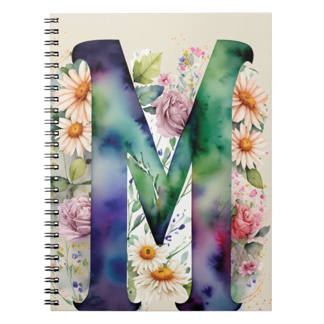 Lettre personnalisée M Carnet d'aquarelle florale (Devant)