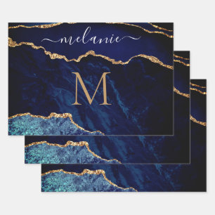 Lettre personnalisée Marine Blue Gold Nom Papier d