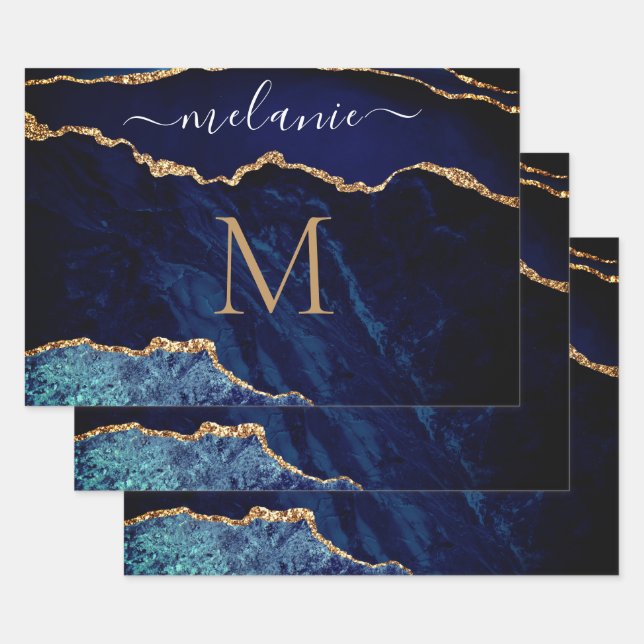 Lettre personnalisée Marine Blue Gold Nom Papier d (Lot)