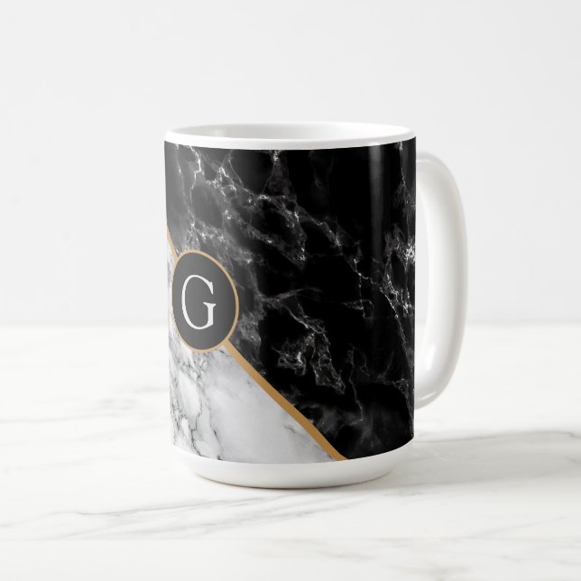 Lettre personnalisée Monogramme Marbre Café Mug (Devant droit)