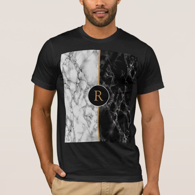 Lettre personnalisée Monogramme T-shirt noir blanc (Devant)