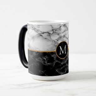 Lettre personnalisée Mug cadeau Marbre noir blanc