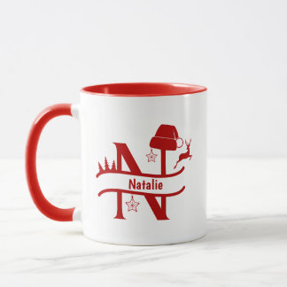 Lettre personnalisée N Nom Mug Monogramme de Noël