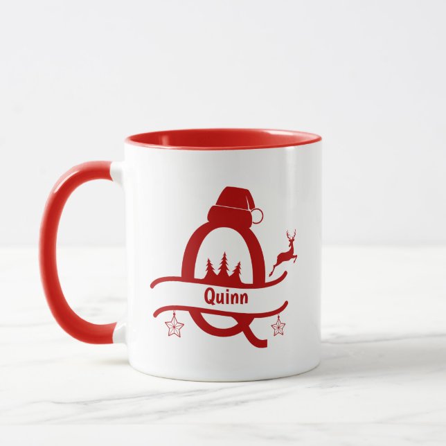Lettre personnalisée Q Nom Monogramme de Noël Mug (Gauche)