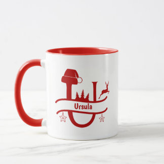 Lettre personnalisée U Nom Monogramme de Noël Mug